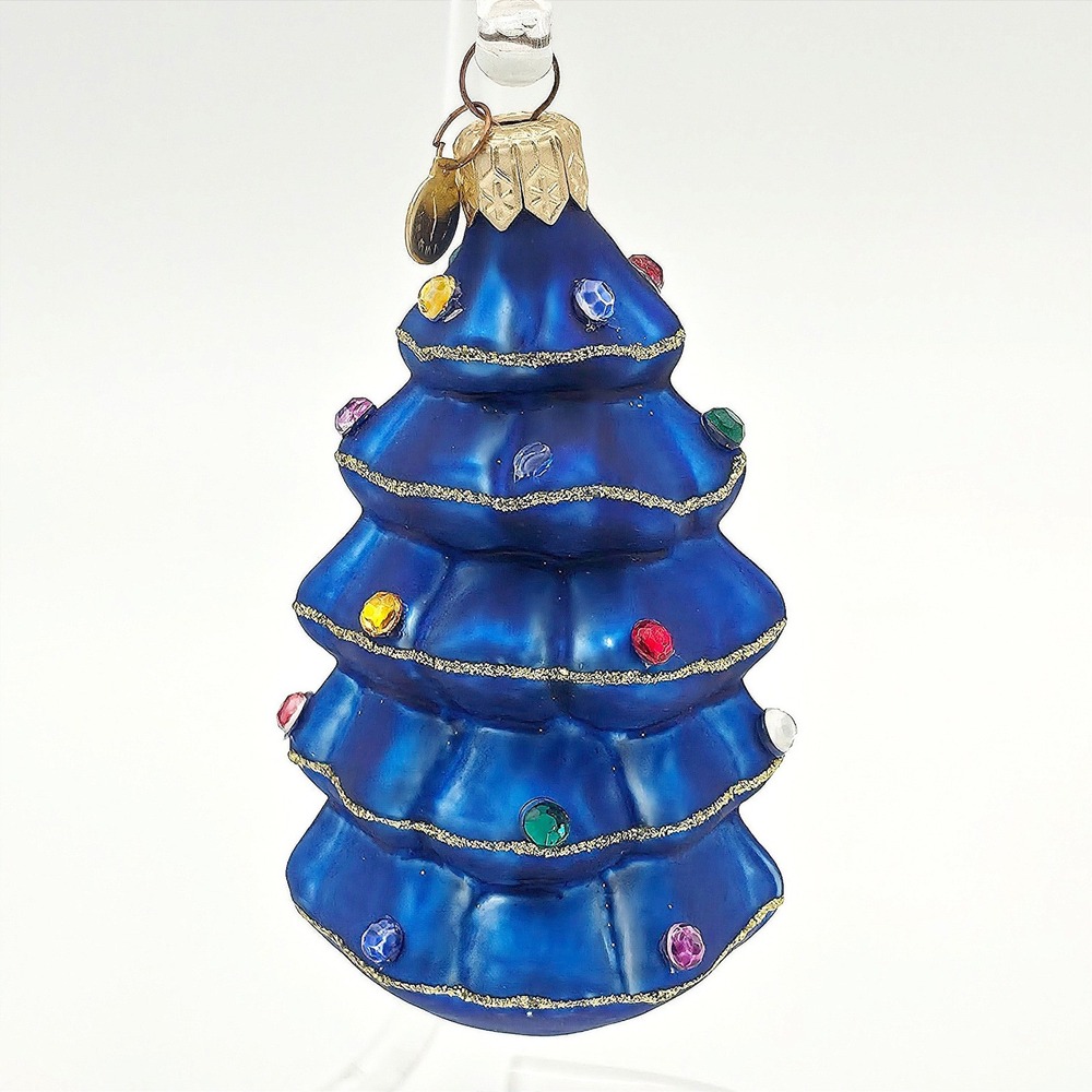 Department 56 Poland Clock Tag Cobalt Blue Glass Christmas Tree Ornament Glitter